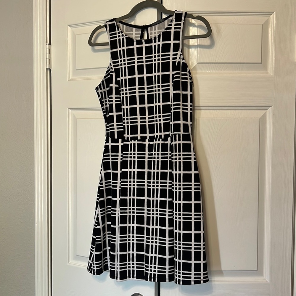 Medium empire waist black and white printed dress.
